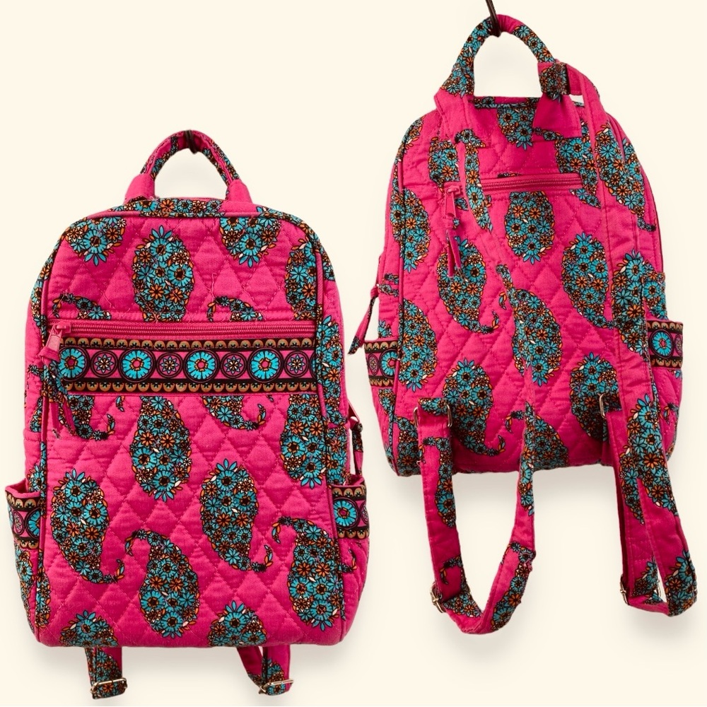 Vera Bradley Pink and Blue Backpack with Adjustable Straps